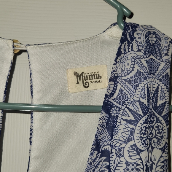 Show Me Your Mumu XS White & Blue Low Cut Sleeveless Romper - Picture 7 of 9